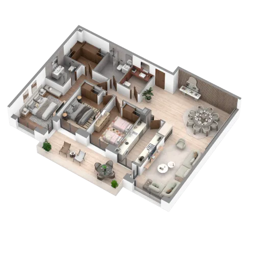 Plan appartement 3 chambres avec terrasse